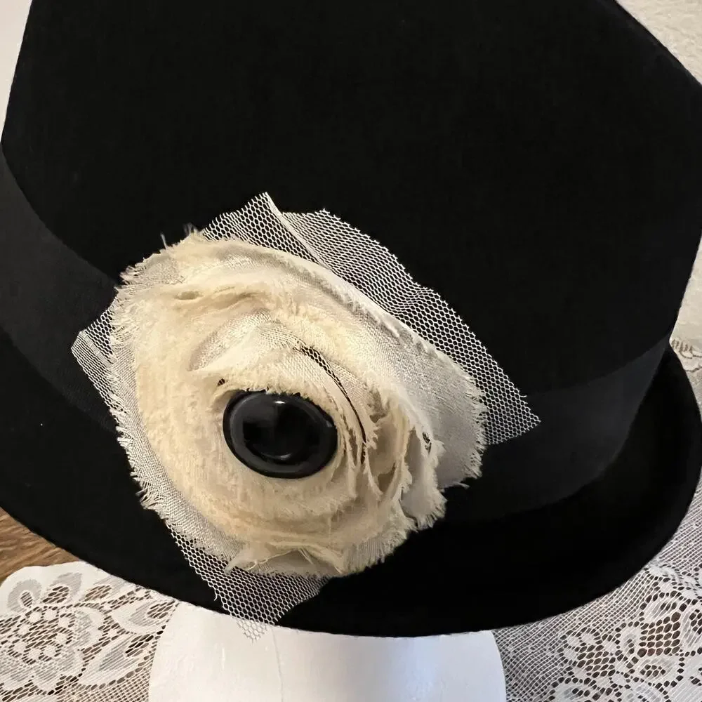 San Diego Hat Co Womens Black Felt Fedora Hat Rosette Accent One Size